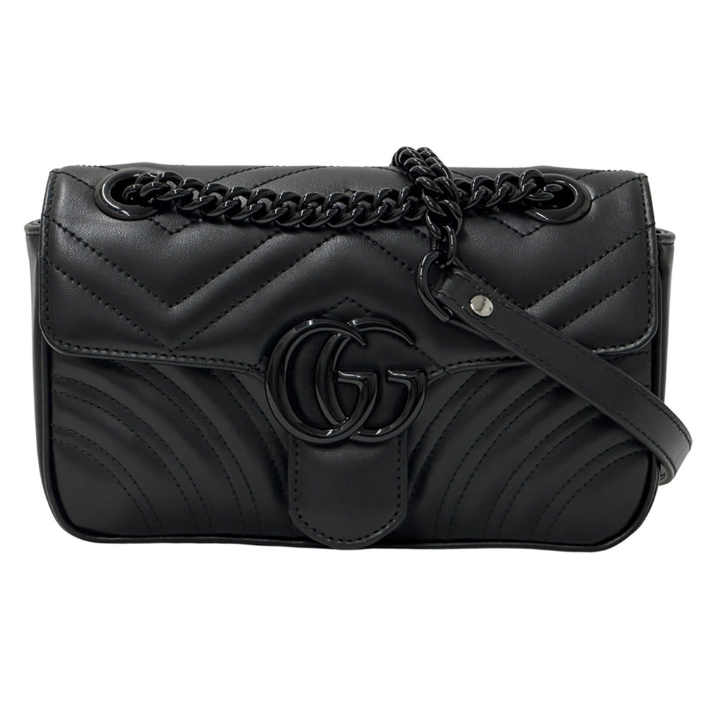 Gucci GUCCI Women's Handbag, GG Marmont, Shoulder Bag, Leather, Black, Silver...